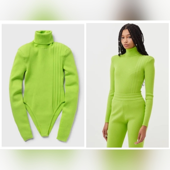 Adidas ivy park  Bright Green Ribbed Turtleneck Bodysuit and pants  size s - Picture 15 of 16